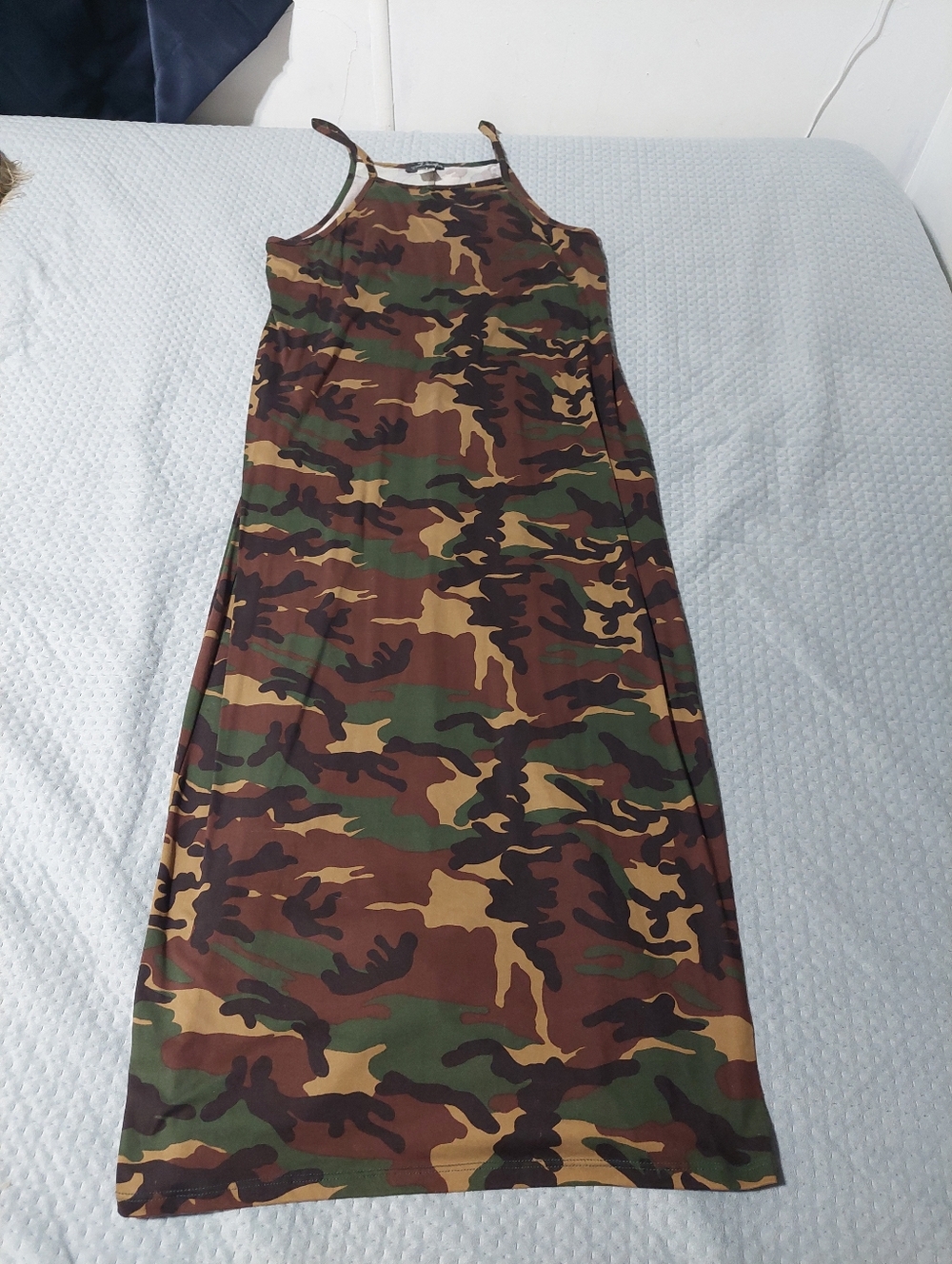 French Atmosphere Camouflage Maxi Dress in Green, Brown and Tan
